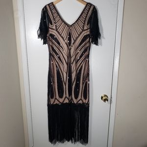 Metme Beautiful Sequined Fringe 1920s Style Flapper Dress Size XL